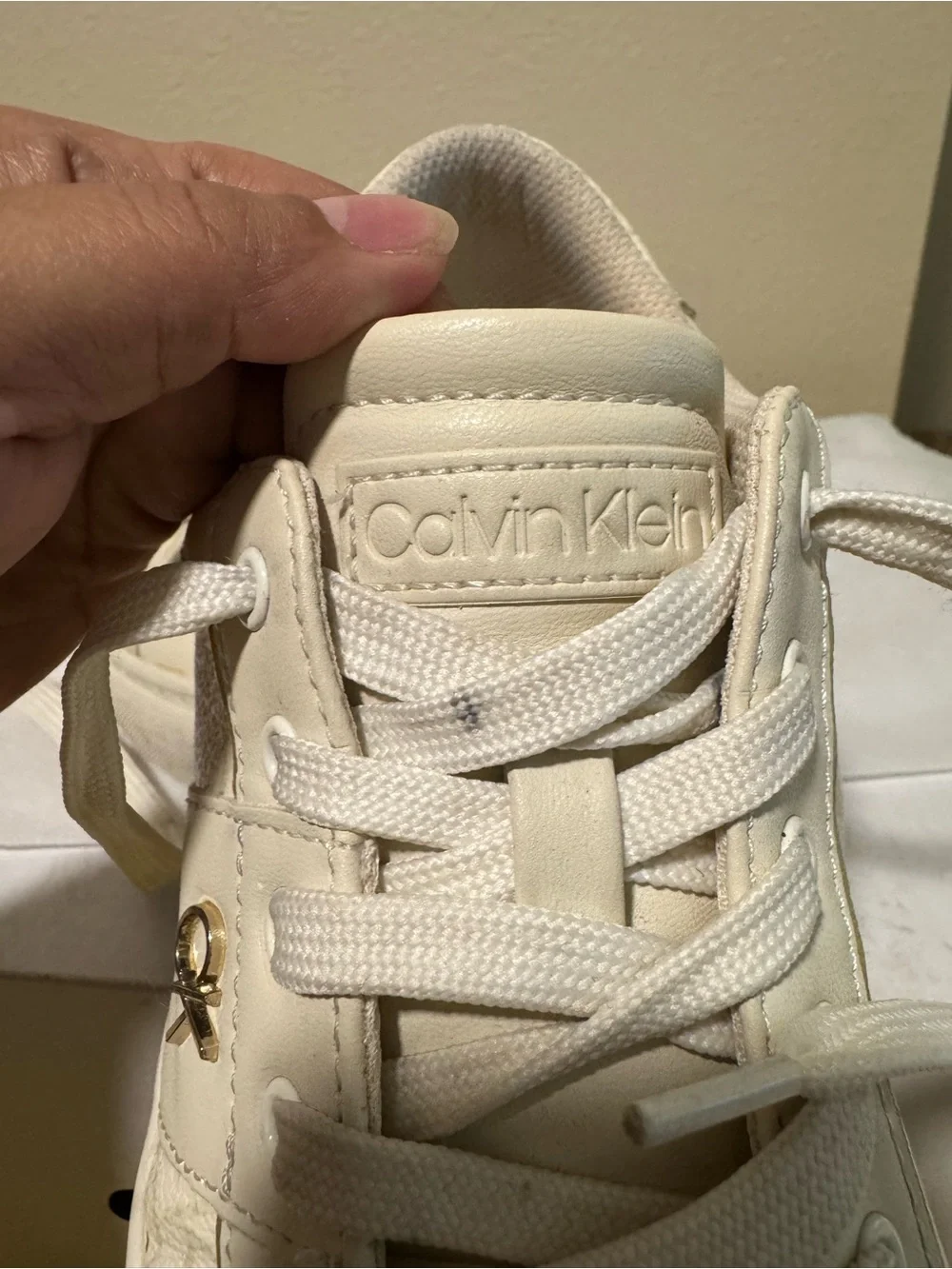 Calvin Klein Cream and Off-White Logo Low-Top Sneakers